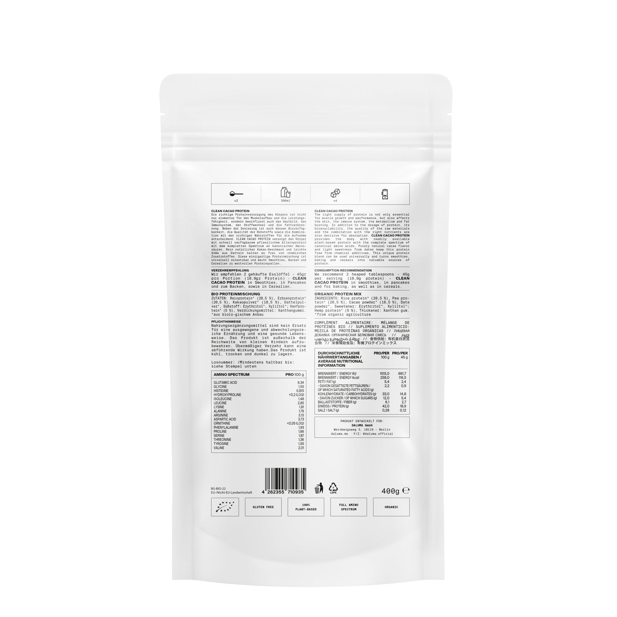 VEGAN PERFORMANCE PROTEIN RAW CACAO - DALUMA - D - 305